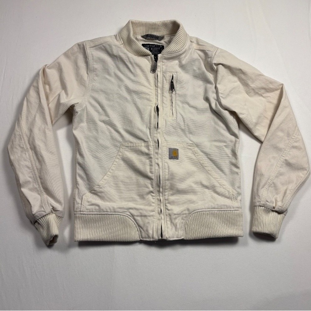 Carhartt Womens Crawford Bomber Jacket Rugged Flex Canvas XS Ivory 102524-W